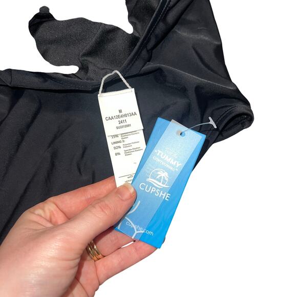 NWT CUPSHE Black Twilight Ripple Long Torso One-Piece Swimsuit Size M - Picture 8 of 9